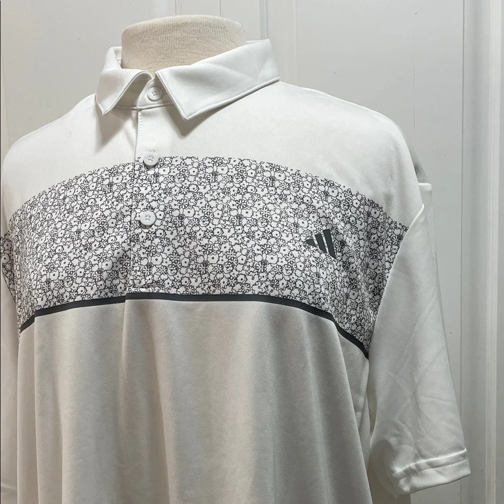 adidas White & Grey floral polo - Picture 2 of 4